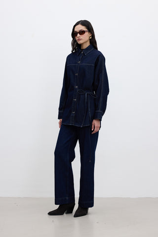 Tied Denim Shirt Dark Blue