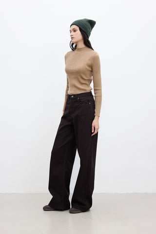 Gabardine Baggy Trousers Brown