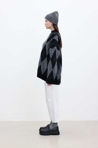 Argyle Oversized Sweater Black