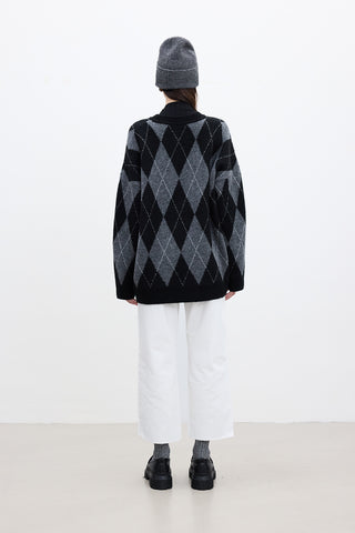 Argyle Oversized Sweater Black