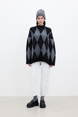 Argyle Oversized Sweater Black