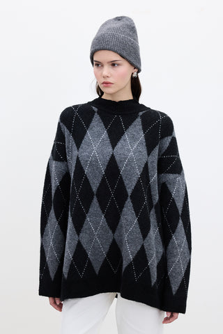 Argyle Oversized Sweater Black