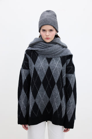 Argyle Oversized Sweater Black