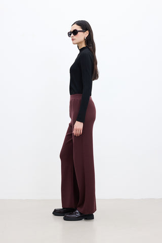 Düz Paça Örme Pantolon Bordo