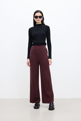 Düz Paça Örme Pantolon Bordo
