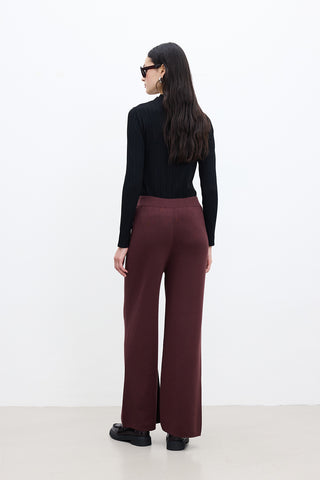 Düz Paça Örme Pantolon Bordo