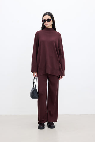 Straight Leg Knit Pants Burgundy