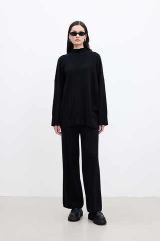 Straight Leg Knit Pants Black