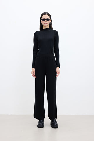 Straight Leg Knit Pants Black