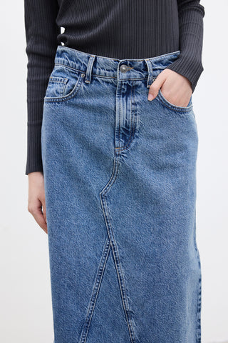 Ruffled-Hem Denim Skirt Blue