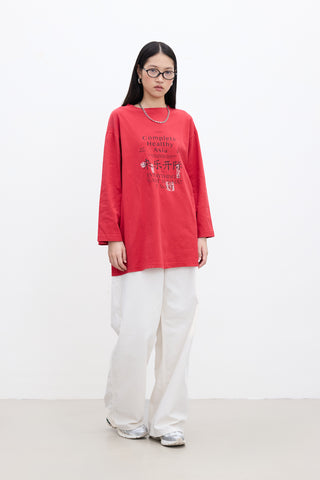 Oversized Long-Sleeve Printed T-Shirt Red