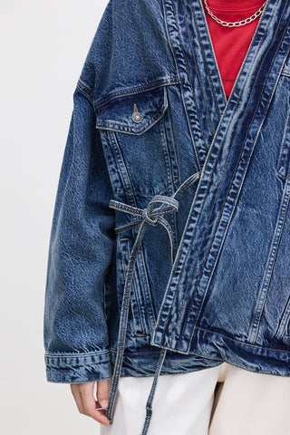 Pocket Detail Cropped Denim Jacket Blue