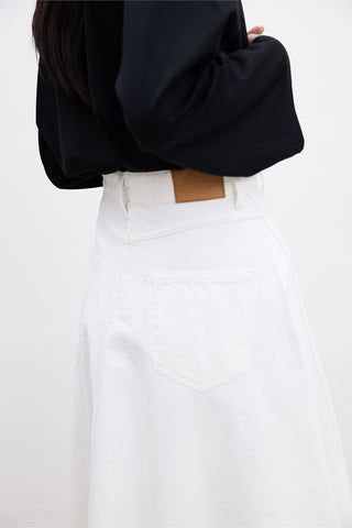 Ruffled Denim Skirt Ecru