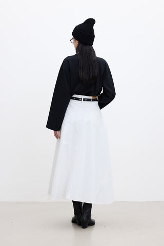 Ruffled Denim Skirt Ecru