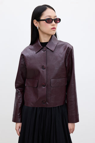 Short Faux Leather Jacket Burgundy
