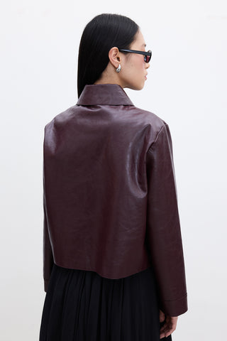 Short Faux Leather Jacket Burgundy