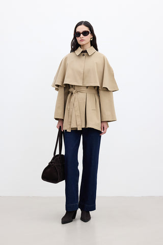 Cape-Detail Trench Coat Camel