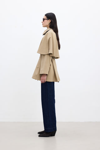 Cape-Detail Trench Coat Camel