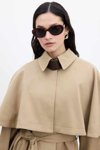 Cape-Detail Trench Coat Camel