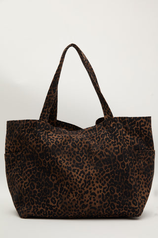 Patterned Canvas Tote Bag Brown