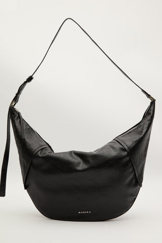 Soft Faux Leather Oval Crossbody Bag Black