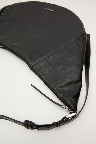 Soft Faux Leather Oval Crossbody Bag Black