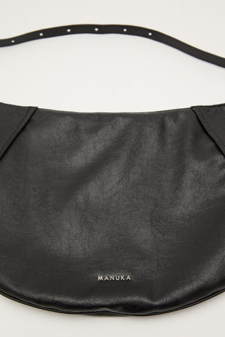 Soft Faux Leather Oval Crossbody Bag Black