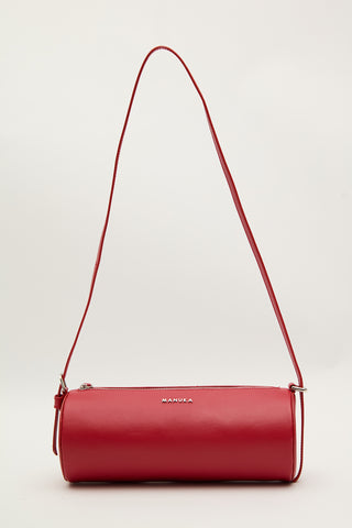 Faux Leather Cylinder Shoulder Bag Red