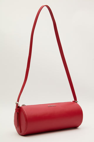 Faux Leather Cylinder Shoulder Bag Red