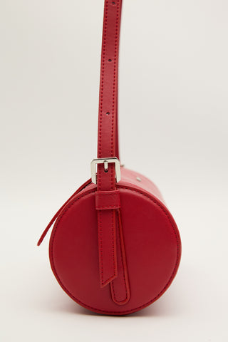 Faux Leather Cylinder Shoulder Bag Red