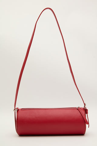 Faux Leather Cylinder Shoulder Bag Red