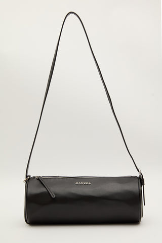 Faux Leather Cylinder Shoulder Bag Black