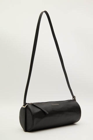 Faux Leather Cylinder Shoulder Bag Black