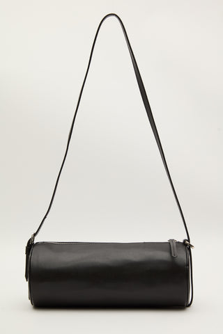 Faux Leather Cylinder Shoulder Bag Black