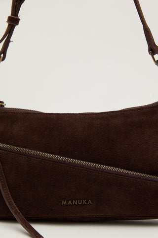 Mari Suede Baguette Bag Dark Brown