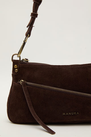 Mari Suede Baguette Bag Dark Brown