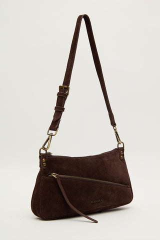 Mari Suede Baguette Bag Dark Brown