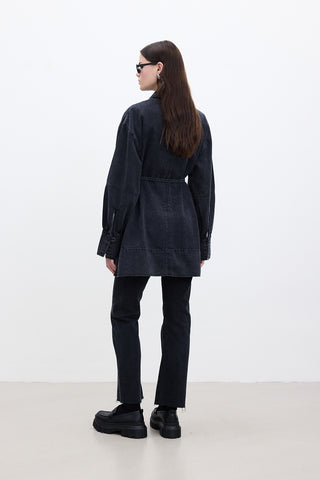 Wide-Cuff Denim Shirt Black