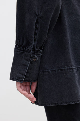 Wide-Cuff Denim Shirt Black