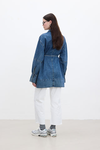 Wide-Cuff Denim Shirt Blue