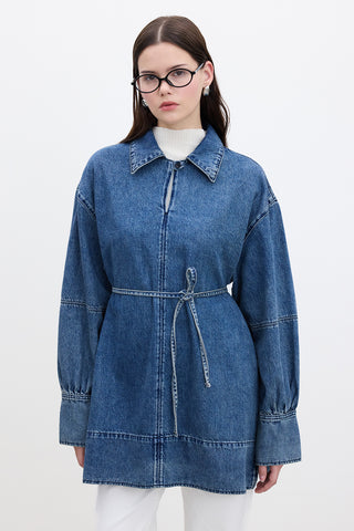 Wide-Cuff Denim Shirt Blue