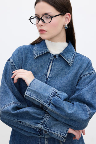 Wide-Cuff Denim Shirt Blue