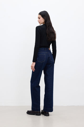 High-Waist Wide-Leg Jeans Dark Blue
