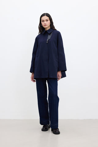 Cape-Detail Trench Coat Navy Blue