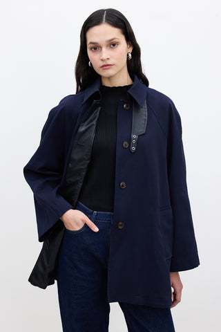 Cape-Detail Trench Coat Navy Blue