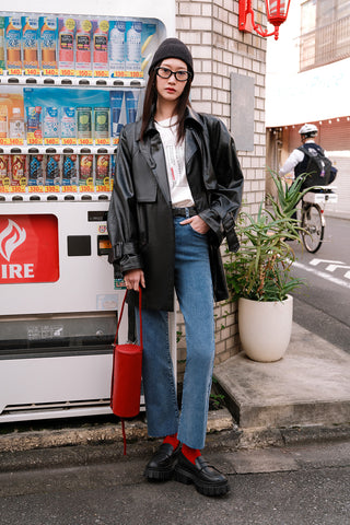 Oversized Faux Leather Trench Coat Black