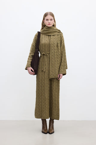 Cable-Knit Sweater Dress Sand