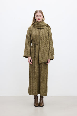 Cable-Knit Sweater Dress Sand