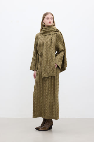 Cable-Knit Sweater Dress Sand