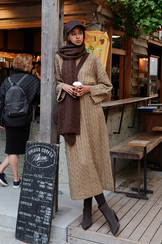 Cable-Knit Sweater Dress Sand